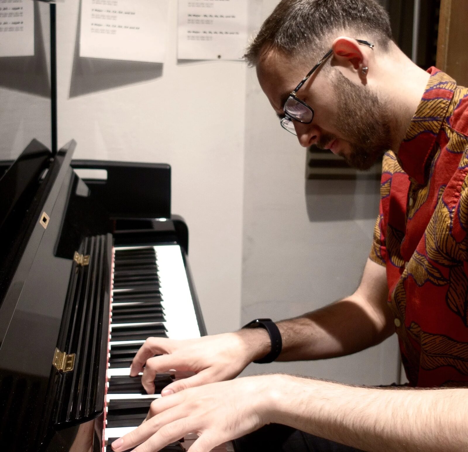 Matthew Cawood at the grand piano